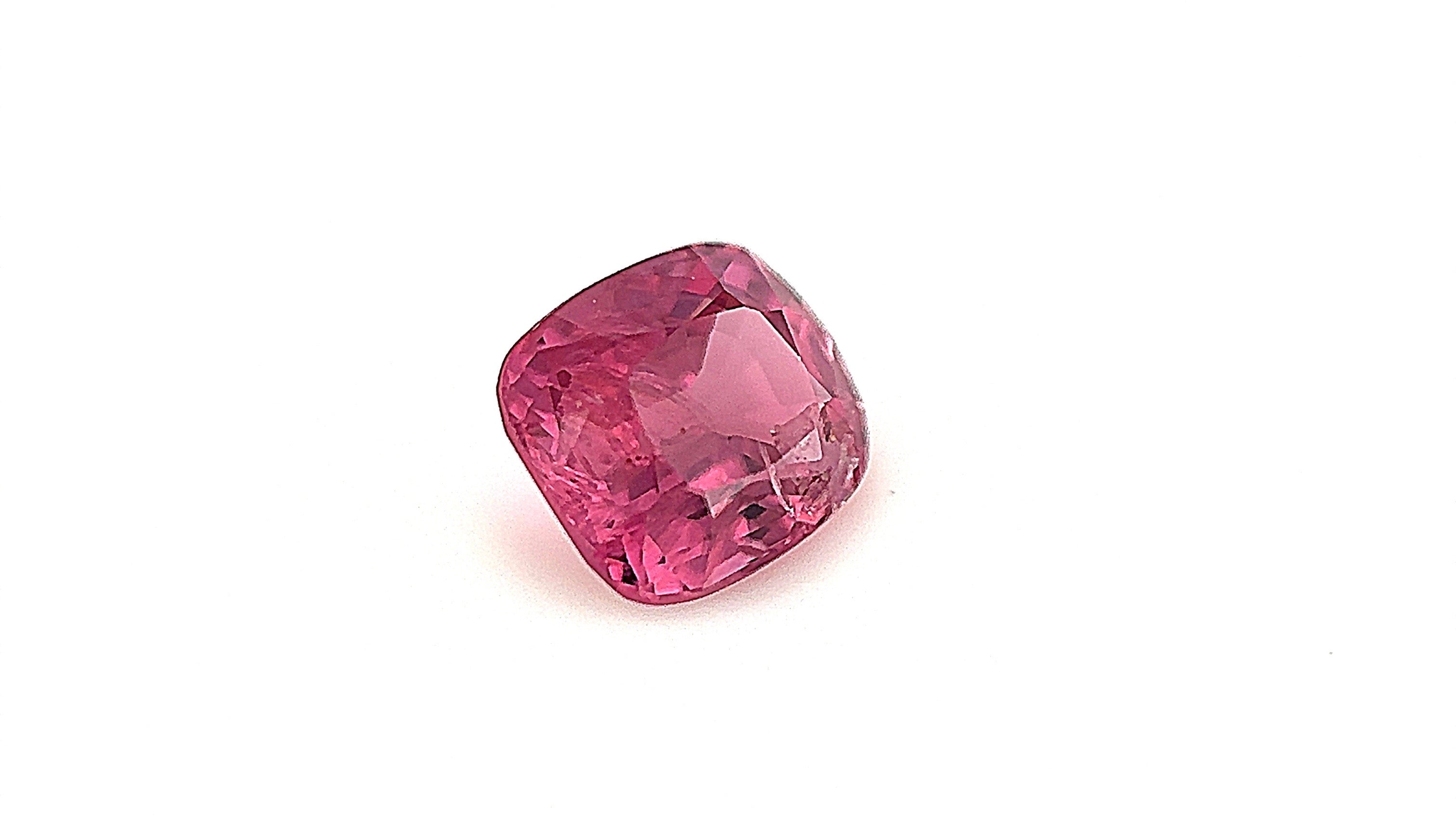 Burmese Bright pink untreated spinel, cushion-cut with vivid colour. Ideal for fine jewellery. 